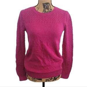 Small Ann Taylor Loft winepurple cotton pullover sweater crochet shoulder detail